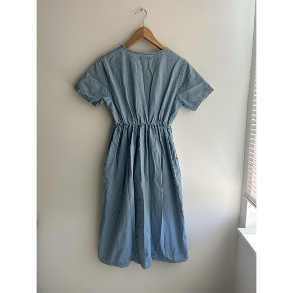 Vintage Fads Short Sleeve Button Down Denim Midi Dress Cottage Core Size PM - Picture 6 of 10